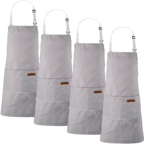 Refined Cotton Aprons with Pockets 4 Count Exceptional