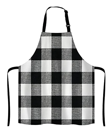 Outstanding Black and White Buffalo Plaids Bib Apron with Adjustable Neck for Men Women Effective