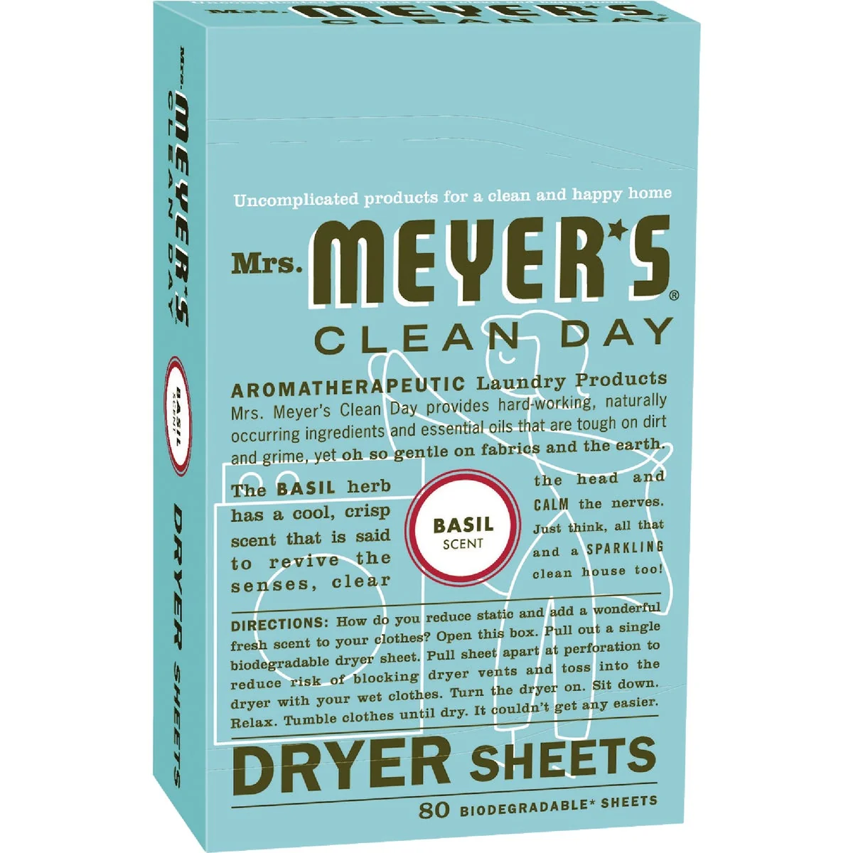 Official Mrs. Meyer's Clean Day Basil Dryer Sheet 80 Count Functional