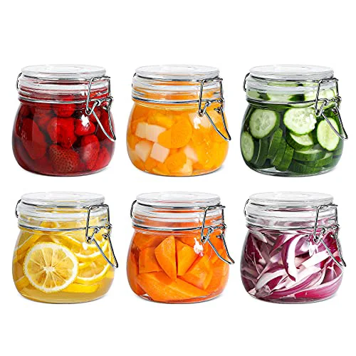 Organic Round Small Glass Pantry Jars with Airtight Lids 17 oz 6 Pack 6 Count Reusable