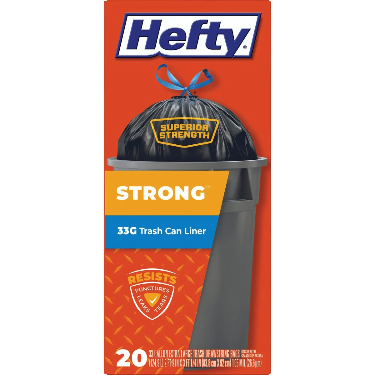 Sophisticated Hefty Strong 33 Gal. Extra Large Black Trash Bag 20-Count High-Grade