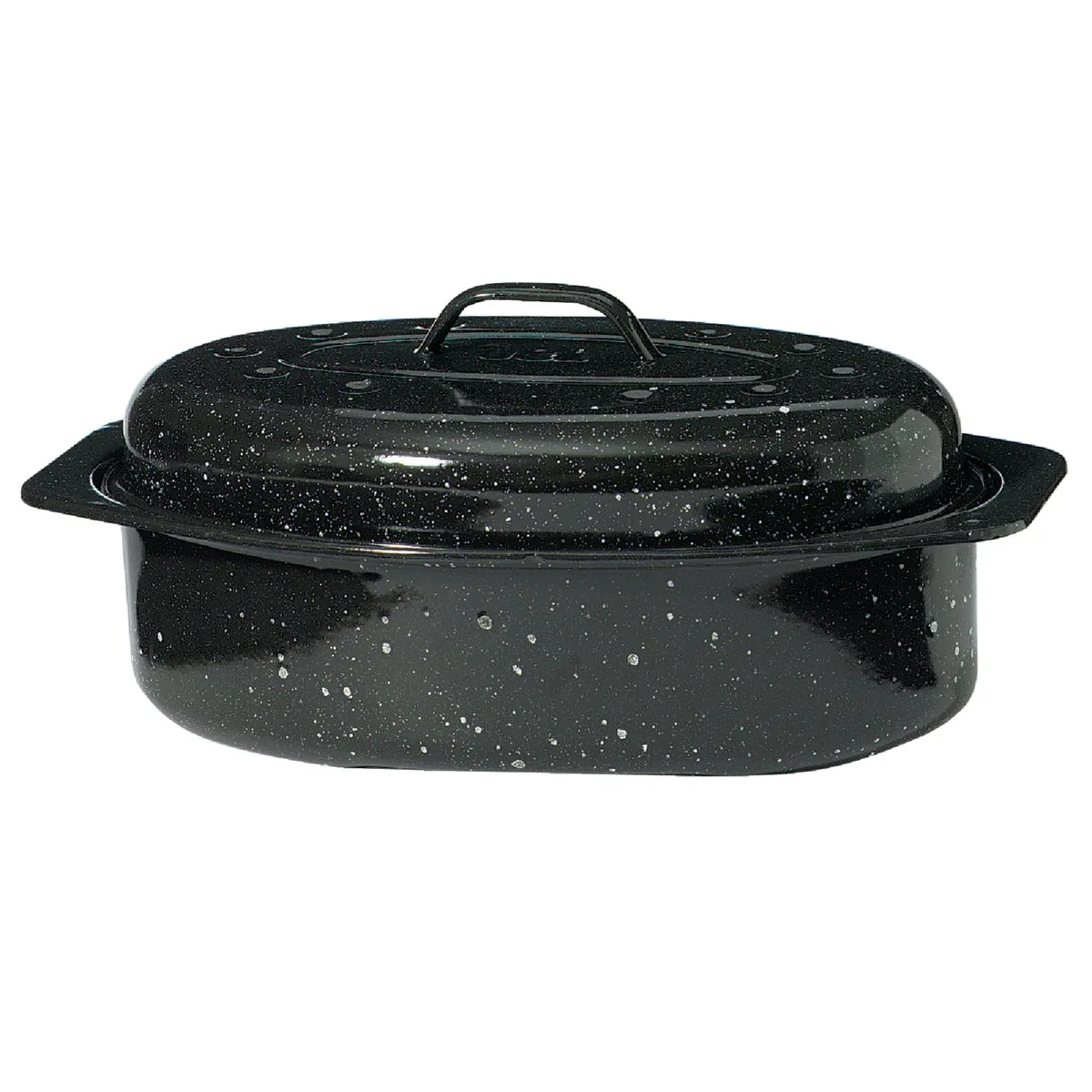 Smooth GraniteWare 13 In. Black Covered Oval Roaster Dependable