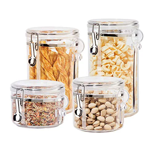 Premium Material 4pc Clear Canister Set with Clamp Lids Spoons High-End