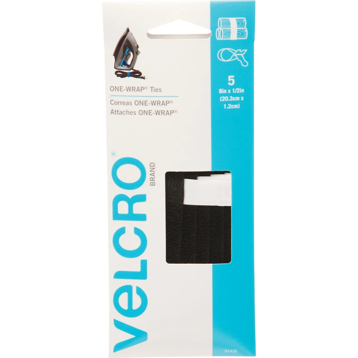 Original VELCRO Brand One-Wrap 1 2 In. x 8 In. Black Hook Loop Tie 5 Ct. Fine Crafted