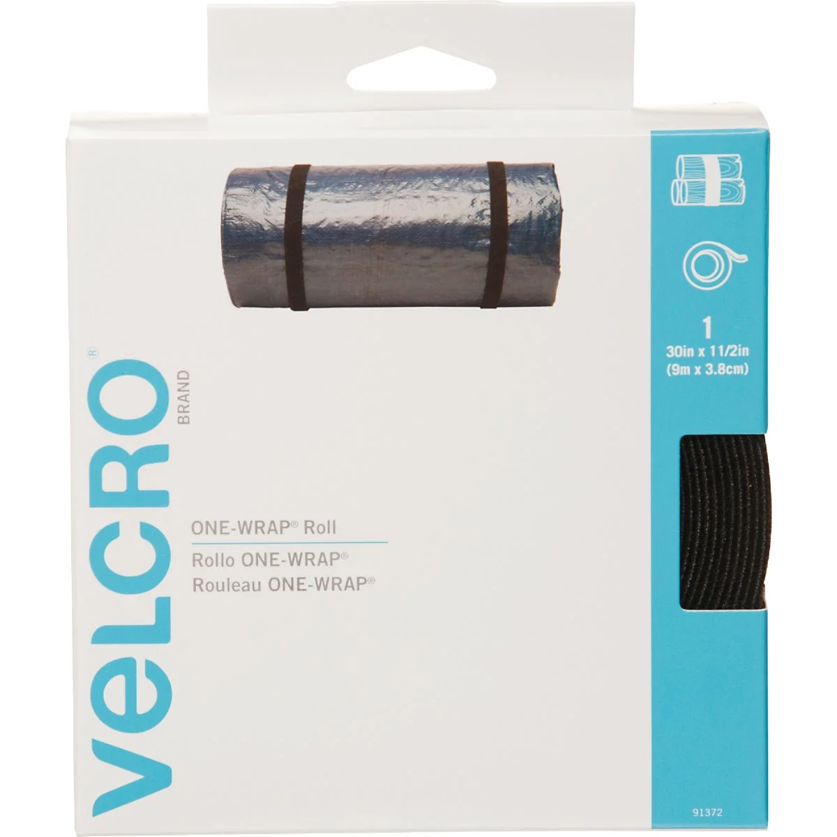 Effective VELCRO Brand One-Wrap 1-1 2 In. x 30 Ft. Black Multi-Use Hook Loop Roll Pure