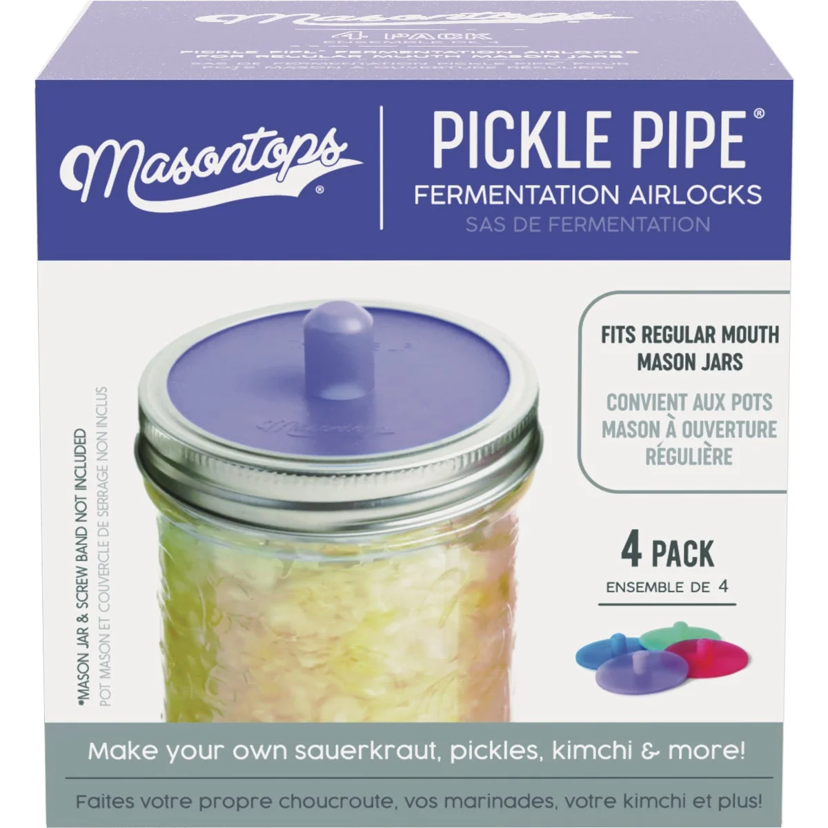 Healthy Masontops Regular Mouth Pickle Pipe Silicone Fermentation Airlocks 4-Pack Excellent