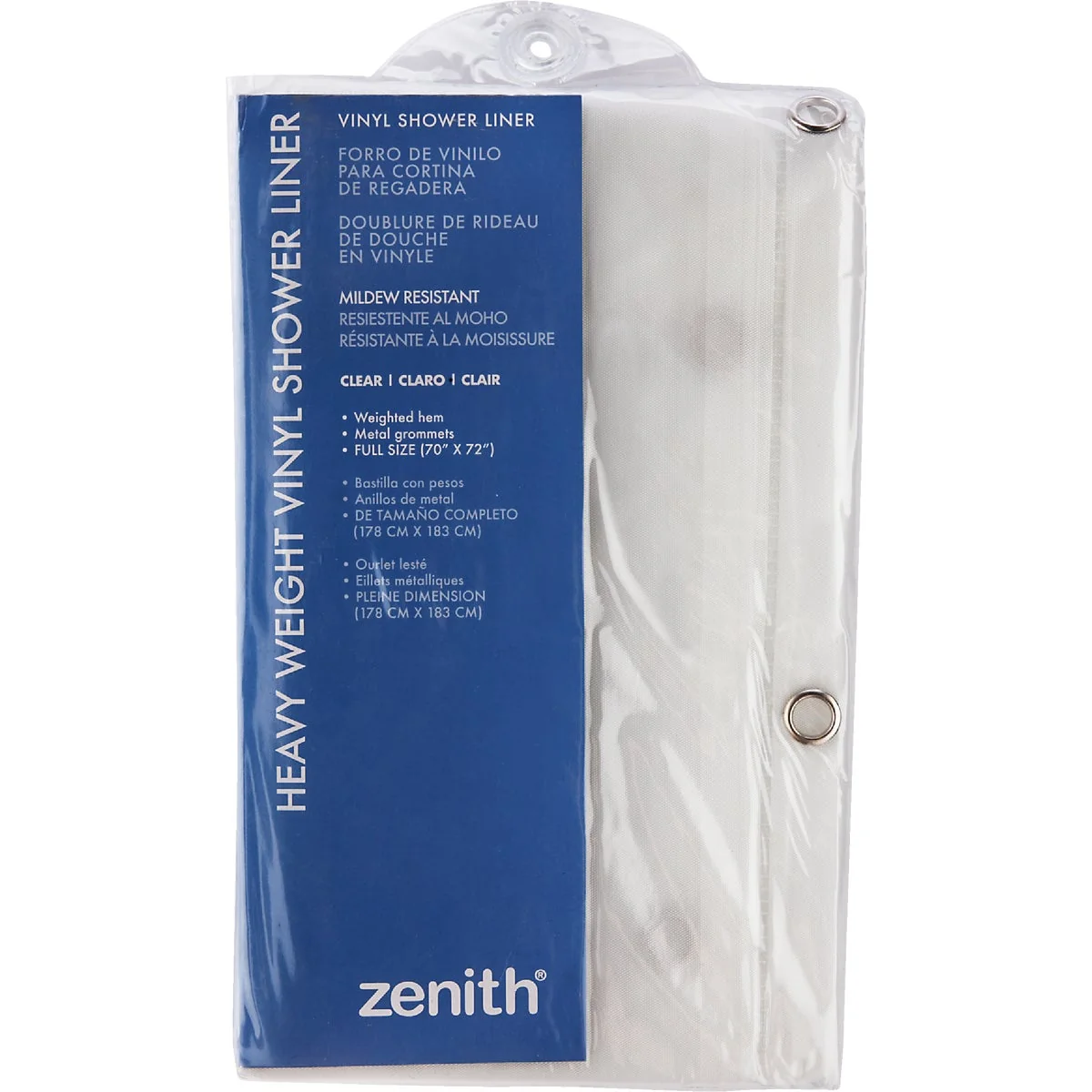 Expertly Made Zenith Zenna Home 70 In. x 72 In. Clear Medium Weight PEVA Shower Curtain Liner Exclusive