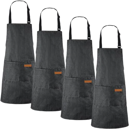Solid Cotton Aprons with Pockets 4 Count Fashionable