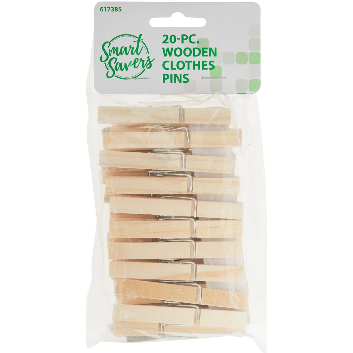 Premium Smart Savers Spring Wood Clothespins 20-Pack Smooth