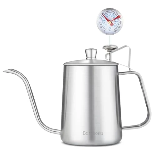 Authentic Gage Gooseneck Pour Over Coffee Kettle 20 oz with Thermometer Stainless Steel Hand Drip Coffee Pot With Long Narrow Spout Responsible