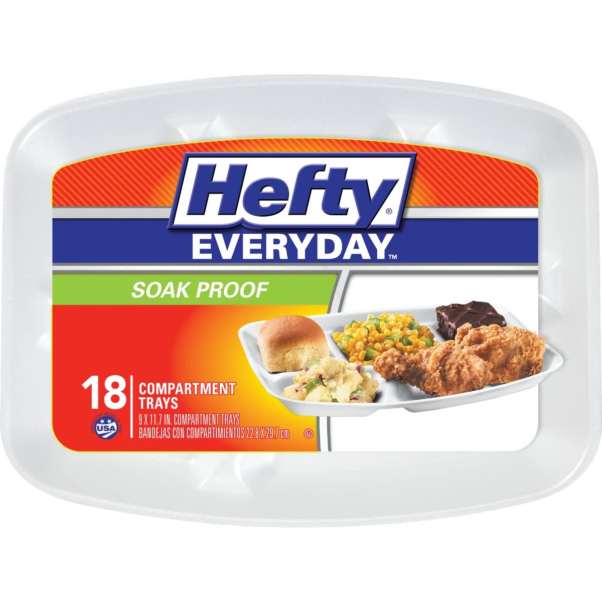 Pure Hefty Everyday 12 In. x 9 In. Compartment Foam Plate 18-Count Healthy