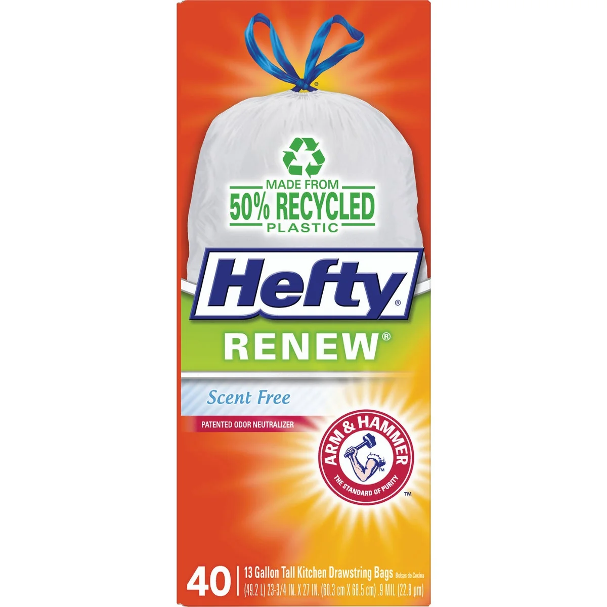 Casual Hefty Renew Scent 13 Gal. Tall Kitchen White Trash Bag 40-Count Stylish