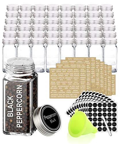 Versatile 48 Pcs 4 oz Glass Spice Jars with Shaker Lids and 703 Spice Labels 48 Count Fine Crafted