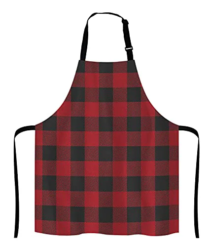 Reliable Black and Red Buffalo Plaids Bib Apron with Adjustable Neck for Men Women Minimalist