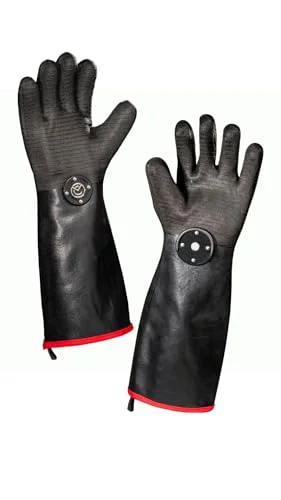 Functional dom BBQ Gloves 932°F Heat Rated Magnetic EZ On Off Safety Clips Waterproof for Grills Smokers Fryers Ovens Reusable