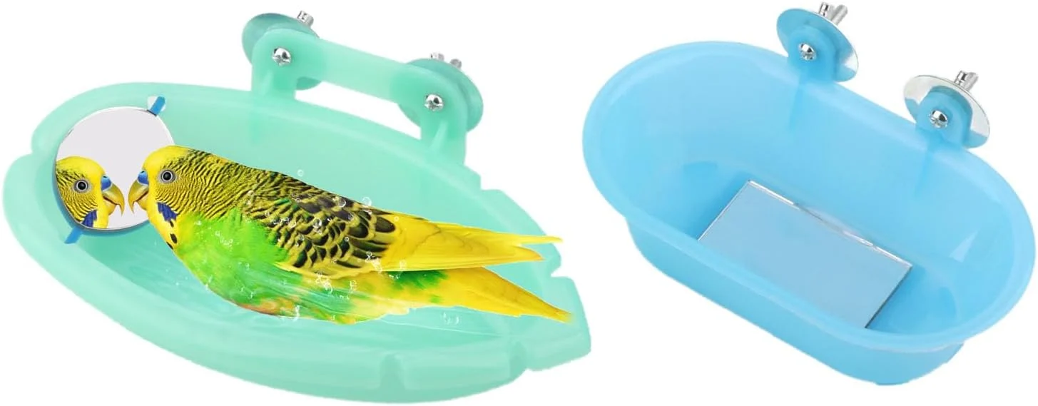 High-Quality Wontee Bird Bath Box with Mirror Portable Parrot Hanging Bathroom Bathing Tub for Small Birds Cleaning Supplies Blue B Green Lightweight