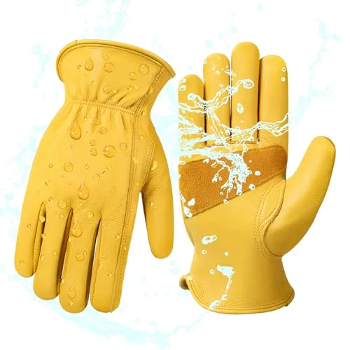 Authentic Water Repellent Cowhide Leather Work Gloves for Men 1 Pair Gold XL Luxury