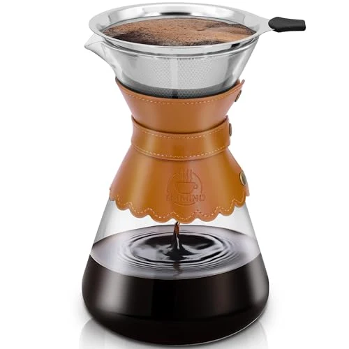 Sustainable 34oz Pour Over Coffee Maker with Double Layer Stainless Steel Filter Official