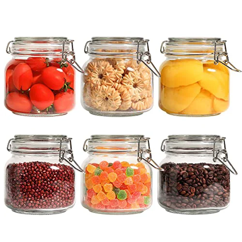 Effective Square Glass Pickling Jars 27 oz 6 Pack with Airtight Lids Pantry 6 Count Enhanced