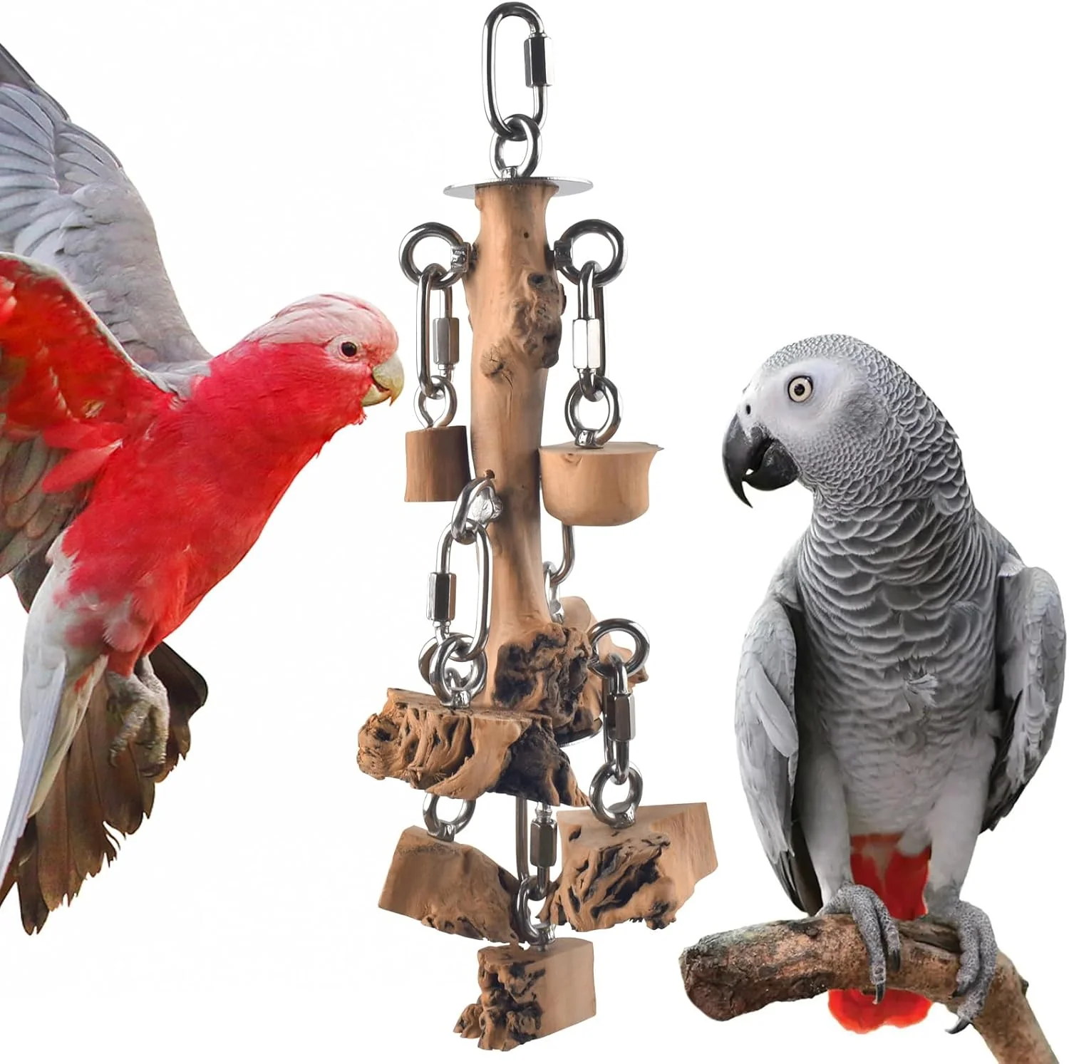 Top-Quality Bird Toys for Parrots Durable Wooden Large Birds Toy with Stainless Steel Hanging Natural Chew Hardwood Blocks for Macaws African Greys Amazon Parrot Cockatoos and Small Medium Parakeets Casual