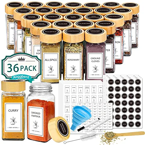 High-Grade Spice Jars with Labels 36 Pcs 4 oz Glass Bamboo Lids Shaker Set 36 Count Optimized