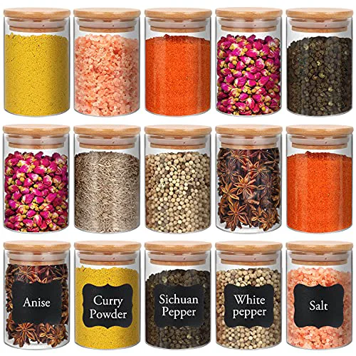 Relaxed 15 Pack 8 oz Glass Jars With Bamboo Lids for Kitchen 15 Count Specialty