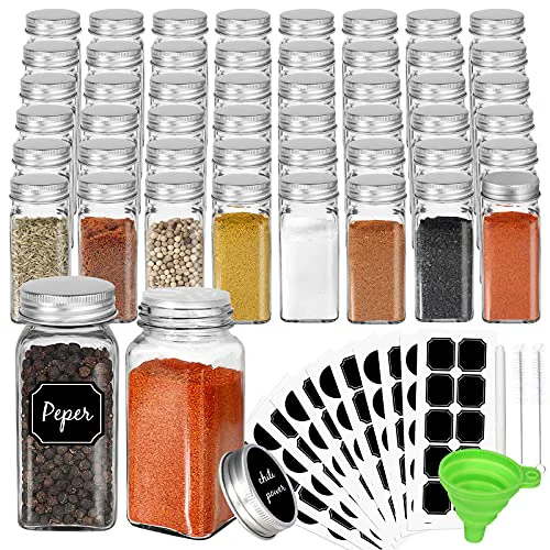 Carefully Designed 48 Pack 4oz Glass Spice Jars with Metal Caps and Shaker Lid High-Grade
