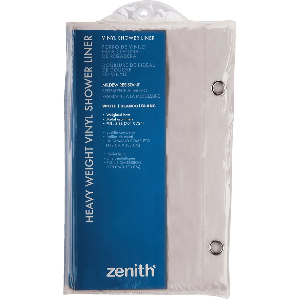 Smart Zenith Zenna Home 70 In. x 72 In. White Medium Weight PEVA Shower Curtain Liner Stylish