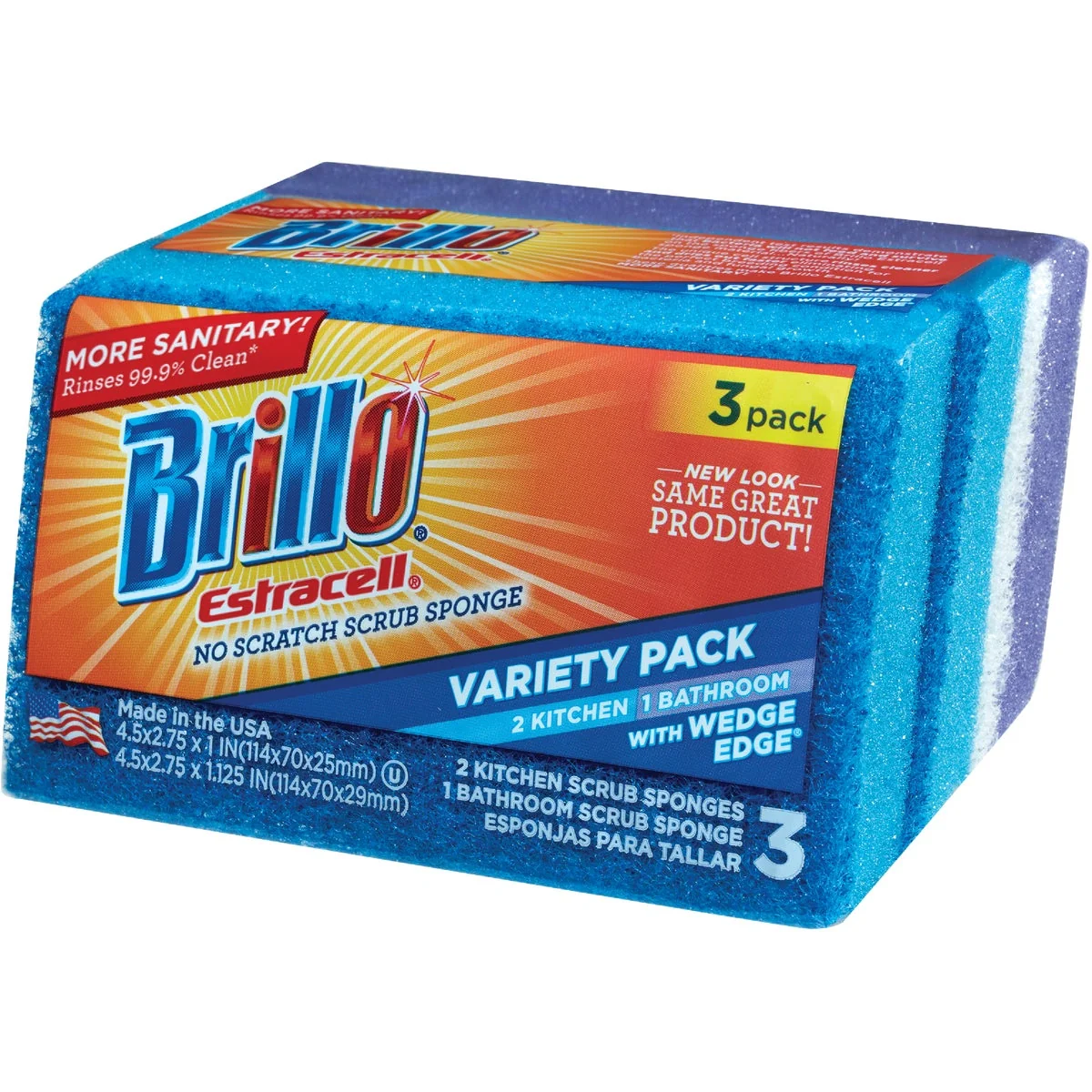Versatile Brillo Estracell No Scratch Kitchen Bath Scrub Sponge 3 Count Elite