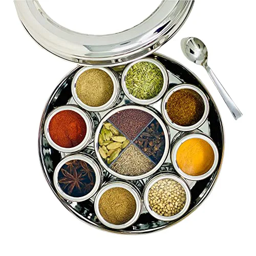 Carefully Designed Stainless Steel Indian Spice Box Minimalist