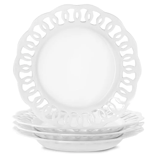 Proven 4 Pack 10 Dinner Serving Plates with Lace Rim 4 Count Relaxed