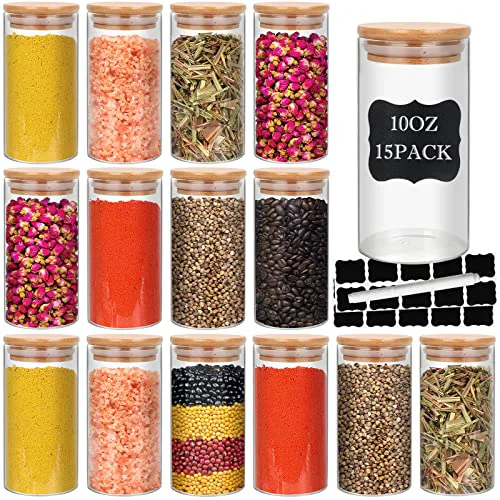 High-End 15 Pack 10 oz Glass Jars With Bamboo Lids for Kitchen 15 Count Superior