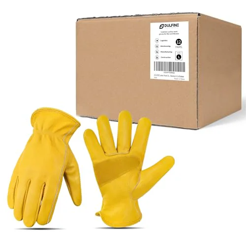 Sustainable Cowhide Leather Gardening Work Gloves for Men 12 Pairs Golden S 12 Count Pure