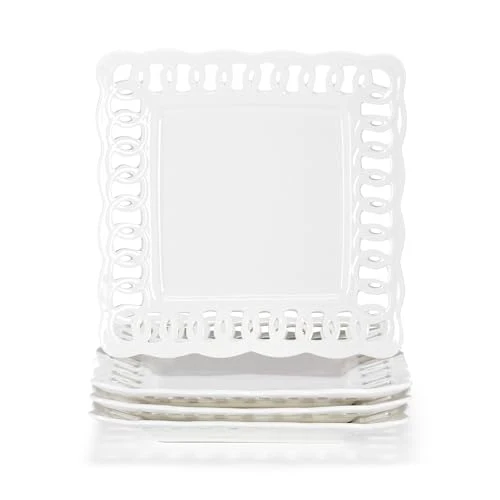 Organic Ceramic Square Dinner Plates 4 Count Premium Material