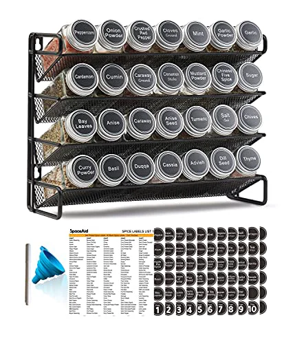 Unique Spice Rack Organizer with 28 Spice Jars Solid