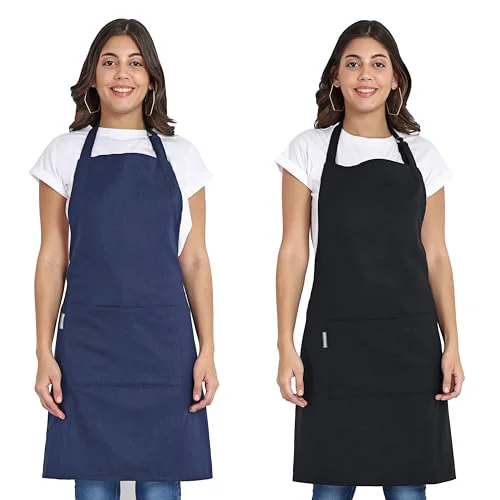 Carefully Designed Chef Apron Recycled Cotton Kitchen Apron with an Adjustable Neck with Long Ties 2 Count Organic
