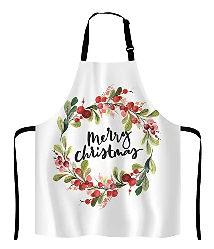 Easy-to-Use Merry Christmas Berry Wreath Apron for Women and Men Elite