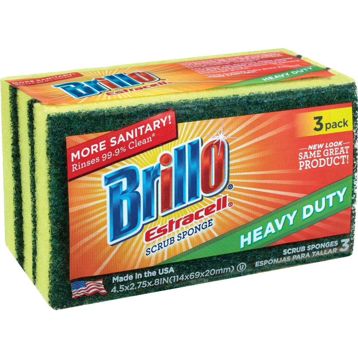 Crafted Brillo Estracell 4.5 In. x 2.75 In. Heavy Duty Sponge 3-Count Traditional