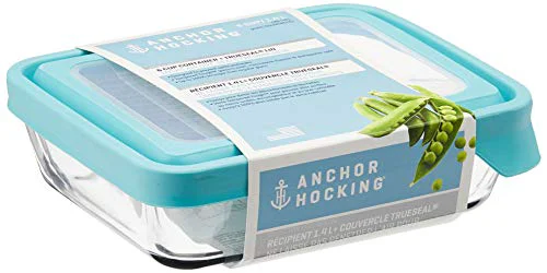 Modern TrueSeal Glass Food Storage Containers with Mineral Blue Airtight Lids 4 Count Soft