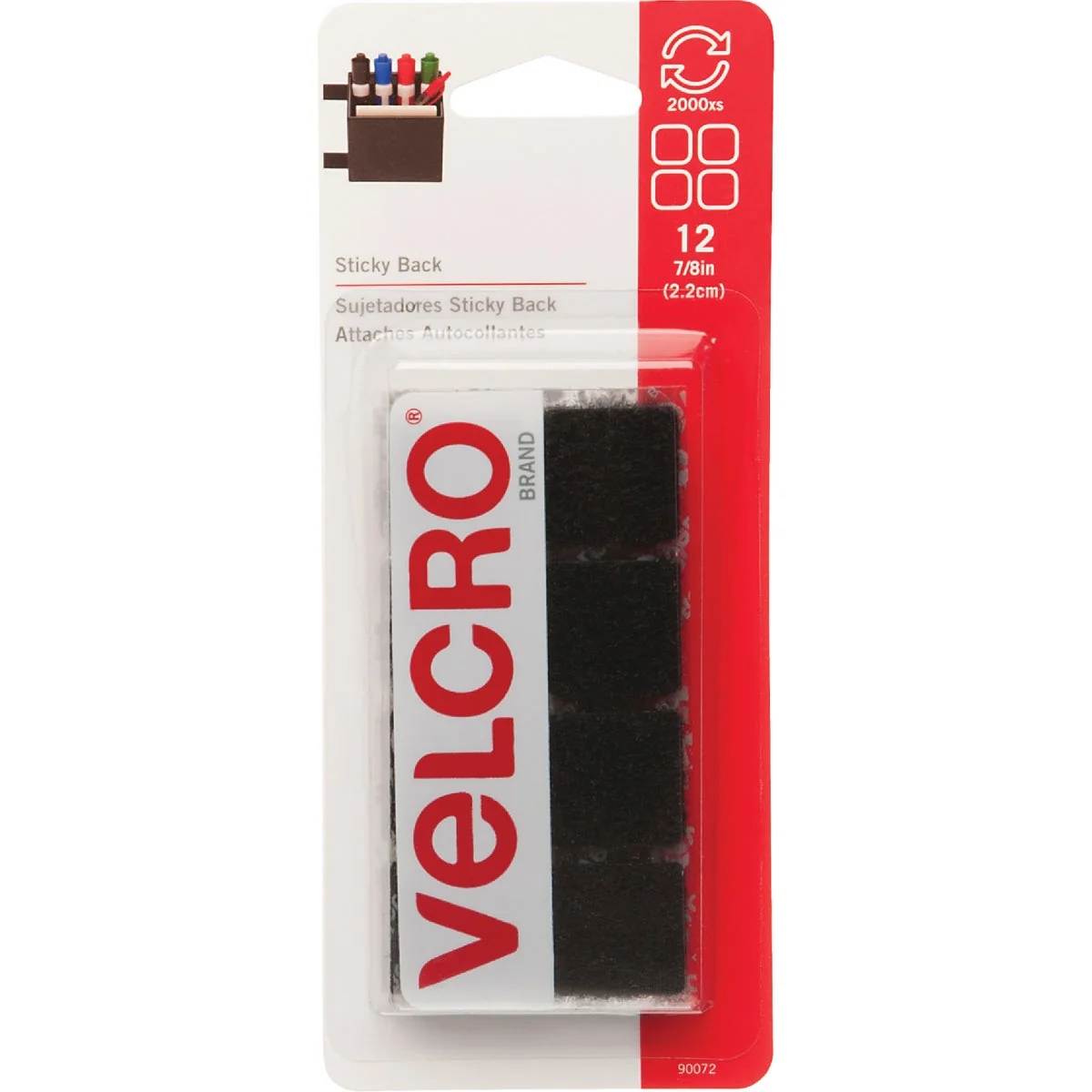 Pure VELCRO Brand 7 8 In. Black Hook Loop Square 12 Ct. Practical