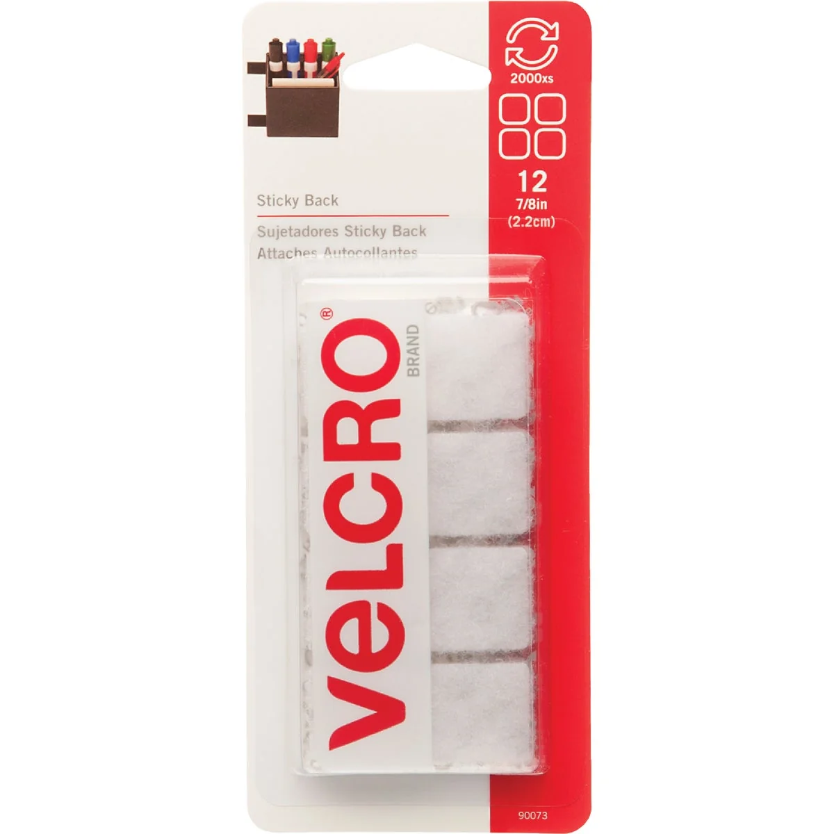 Green VELCRO Brand 7 8 In. White Hook Loop Square 12 Ct. Reusable