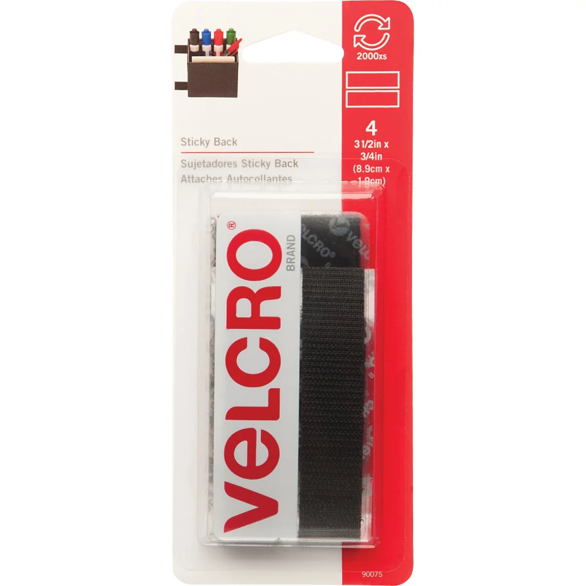 Fine Crafted VELCRO Brand 3 4 In. x 3-1 2 In. Black Sticky Back Hook Loop Strips 4 Ct. Original