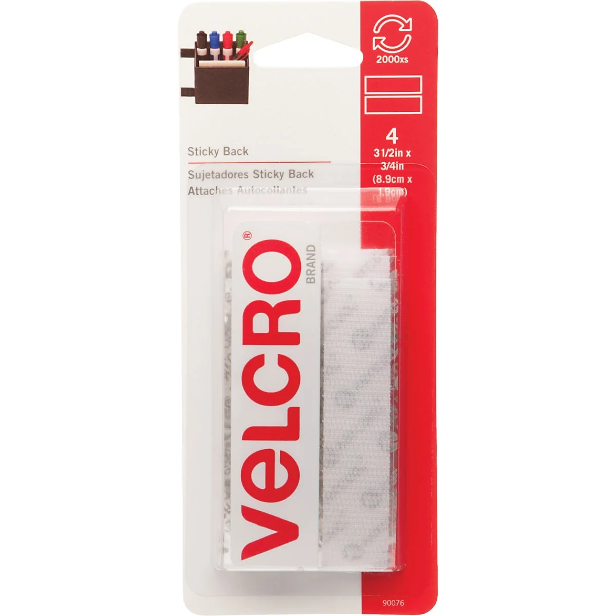 Dependable VELCRO Brand 3 4 In. x 3-1 2 In. White Sticky Back Hook Loop Strips 4 Ct. Premium Material