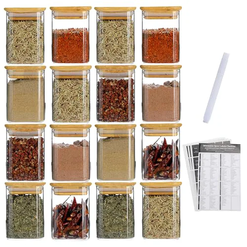 Flexible 16Pcs 7oz Spice Jars Glass Container with 275 Labels 16 Count Certified