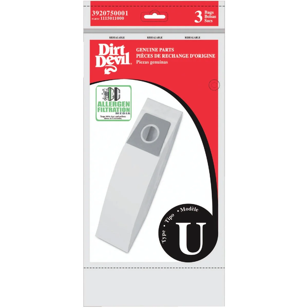 Specialty Dirt Devil Type U Allergen Filtration Vacuum Bag 3-Pack Optimized