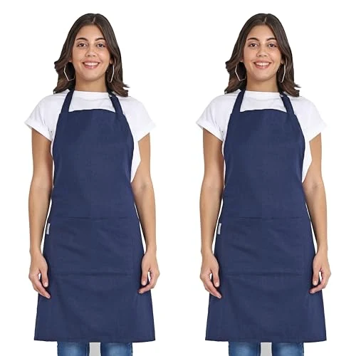 Easy-to-Use Chef Aprons Recycled Cotton Kitchen Apron with an Adjustable Neck with Long Ties 2 Count Premium