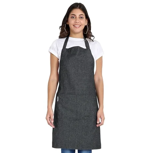 Effective Chef Aprons Recycled Cotton Kitchen Apron with an Adjustable Neck with Long Ties 2 Count Relaxed