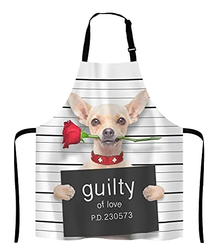 Long-Lasting Cute Chihuahua Dog with Rose Bib Apron with Adjustable Neck for Men Women Professional