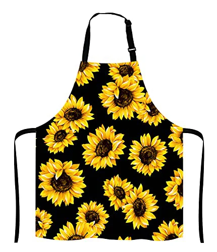 Top-Quality Sunflowers Black Tropical Flower Daisy Adjustable Bib Apron Fast