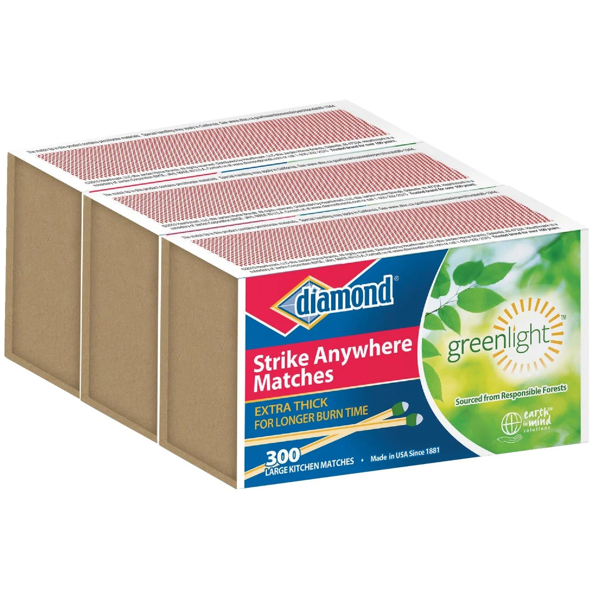 Fine Crafted Diamond 2-3 8 In. 300-Count Strike Anywhere Kitchen Matches 3-Pack Environmentally Friendly